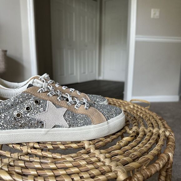 Vintage Havana Silver Glitter Tan Star Sneakers Sz 7 EXCELLENT! Beige White Shoe - Picture 5 of 9